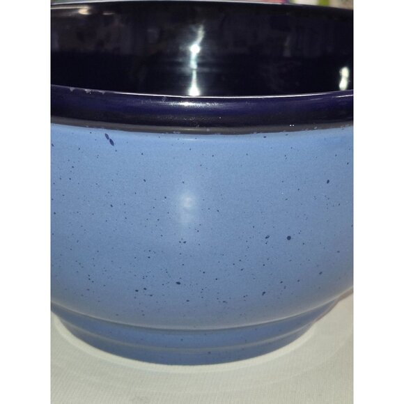 Ceramic Mixing Bowl Light Blue Speckled Heavy Stoneware Navy - Picture 4 of 6